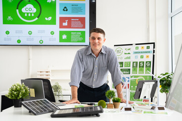 Businessman working on Save the Earth. ESG concept. Sustainable ecology and environment...