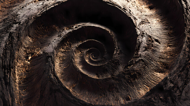 soot-fused root veining offset along spiral distortion field, compositional disjunction and grain drift. Illustration