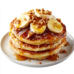 Stack of Banana Pancakes with Syrup and Nuts