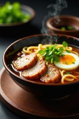 Rich shoyu broth, tender pork, soft egg, noodles, food, pork