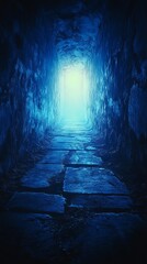 Stone Pathway Leads to Bright Light at Tunnel End