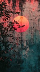 Textured Wall with Circle Graphic and Branch Silhouette