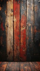 Rustic Wood Wall and Floor with Red and Black Paint Texture