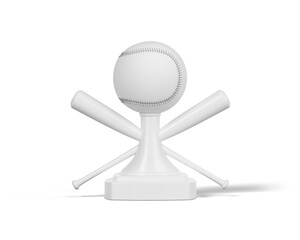 Pristine White Baseball Trophy Featuring Ball and Crossed Bats
