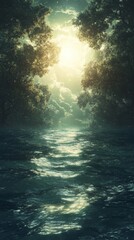 Water Reflecting Sky Between Trees at Dusk for Tranquil Scene