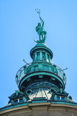 Mannheim Water Tower (Wasserstrom) on Frederick Square (Friedrichsplatz) was built from 1886 to 1889. Tower is 60 meters high and 19 meters in diameter. MANNHEIM, GERMANY.