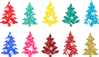 Obraz premium christmas trees flat vector set isolated elements colorful holiday xmas decorations collection for web design decor illustration graphic art celebration