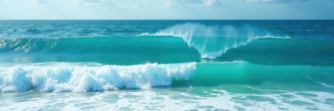 Vibrant blue-green sea, rolling waves, whitecaps , coast, wave pattern