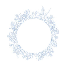 Vintage Toile de Jouy card with Blue flowers and Swallows.