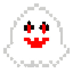 Fototapeta premium Pixelated ghost with red eyes and mouth isolated on a transparent background