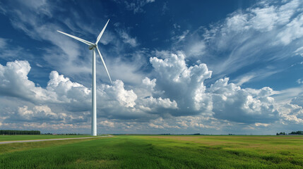 A modern wind turbine in green field