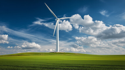 A modern wind turbine in green field