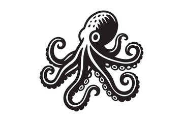 Octopus engraving black on white bold vector illustration

