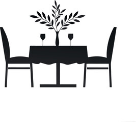 Fototapeta premium Romantic dinner table for two with wine glasses and plant silhouette