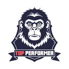 Silhouette Ape Holding Top Performer Badge Vector – Motivational Primate Graphic Design for Awards, Recognition, Achievement, Success Icons, Posters, and T-Shirt Prints
