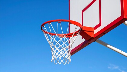 Red basket ring against a bright blue sky