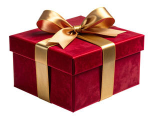 Fototapeta premium Luxury Christmas Gift Box with Velvet Texture and Metallic Foil Details, isolated on a transparent background.
