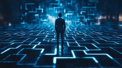 Businessman facing digital future. - Powered by Adobe