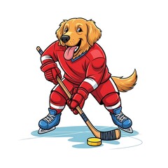 Obraz premium Happy dog playing ice hockey with excitement and joy