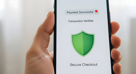 A close-up view of a smartphone screen displaying a successful and secure online financial transaction confirmation.