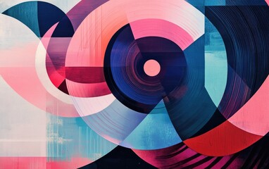 Obraz premium Abstract background with colorful circles, a vibrant rainbow pattern of light swirling through a digital tunnel