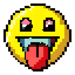 Obraz premium Pixelated yellow face with tongue out isolated on a transparent background