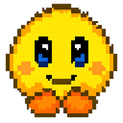 Obraz premium Shy yellow pixel character isolated on a transparent background