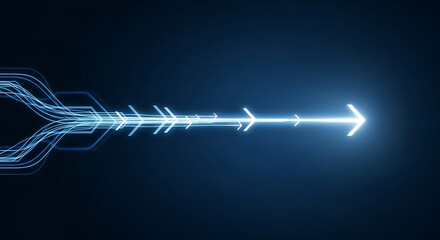 Illustration of a glowing arrow points the way forward in a futuristic, hightech digital illustration