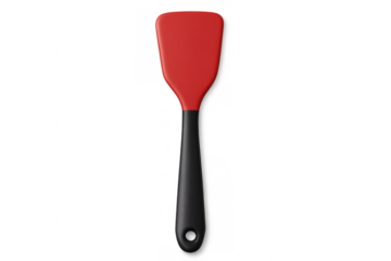 3d rendering of a red silicone spatula with a black handle, isolated on a transparent background, perfect for cooking and baking projects