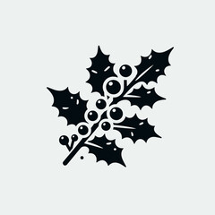 Holly branch illustration in minimalistic style with black graphic design.