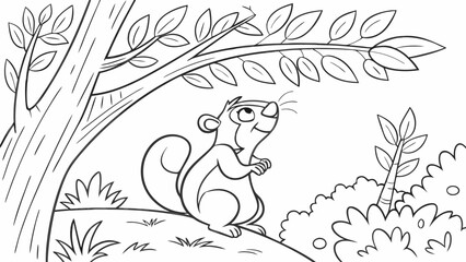 Vector Cartoon funny Animal, funny image in the forest, Coloring book page for children. Line Art isolated on white background