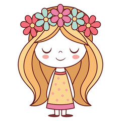 Girl with flower crown on white background