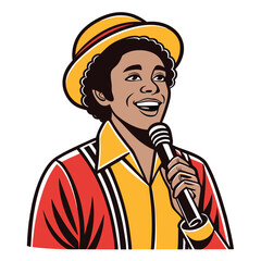 Joyful singer on white background
