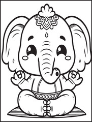 Obraz premium Animal-themed coloring page for kids and adults: Animal doing yoga: Elephant doing yoga