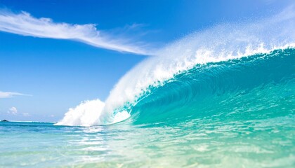 Obraz premium 南国リゾート地 青い海の浜辺に打ち寄せる大きな波
