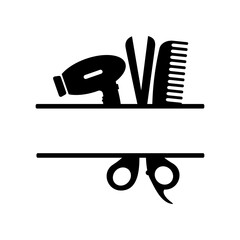 Hair Salon Tools Monogram Split Vector Silhouette