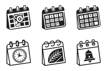 Collection of Calendar Icons with Various Symbols.