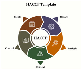 HACCP - Hazard, Analysis, Critical, Control, Points. Infographic template with icons and description placeholder