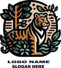 Tiger in the forest logo icon vector .