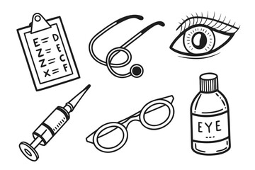 Medical Eye Care and Vision Testing Icons.