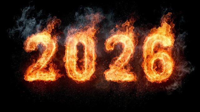 The year 2016 is written in flames. The fire is very large and is almost as big as the letters. The flames are very close to each other, making it difficult to read the letters. The image has a dark