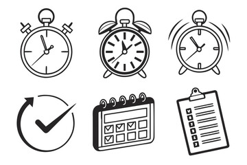 Fototapeta premium Time Management Icons Clocks Calendar Checklist.