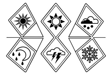 Fototapeta premium Weather Icons Collection Sun Moon Rain Snow Lightning.
