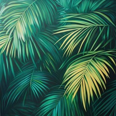 Capturing the essence of a tropical paradise, this image showcases lush palm leaves, their vibrant green hues forming a natural and serene background