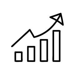 Growth chart for financial market progress with a red upward arrow and a house icon