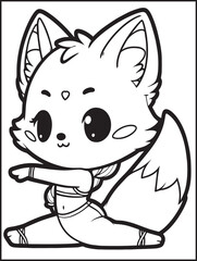 Obraz premium Animal-themed coloring page for kids and adults: Animal doing yoga: Yogi fox practicing yoga