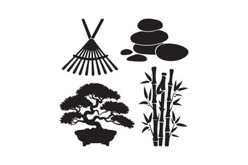 Zen garden elements silhouette