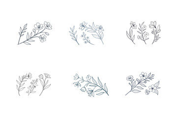 Elegant Floral Line Art Collection for Design Elements
