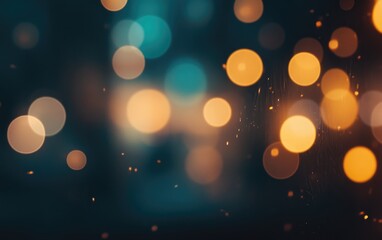 Colorful, golden bokeh lights create a festive, abstract background, perfect for holiday celebrations