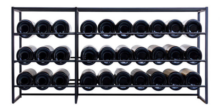 Bottles stored on rack on transparent png background